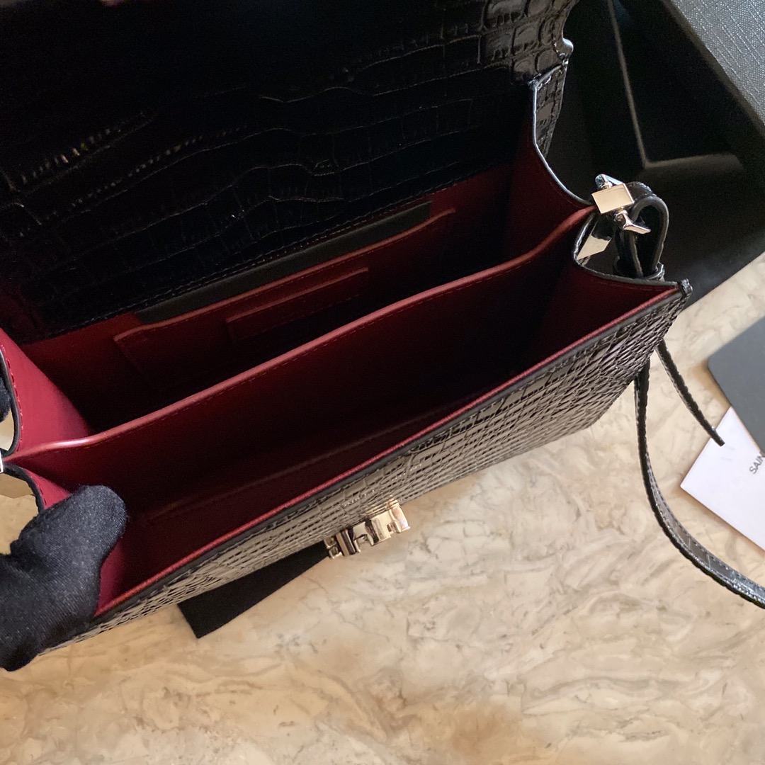 532750 CASSANDRA MINI TOP HANDLE BAG IN CROCODILE-EMBOSSED SHINY LEATHER, Yves Saint Laurent YSL