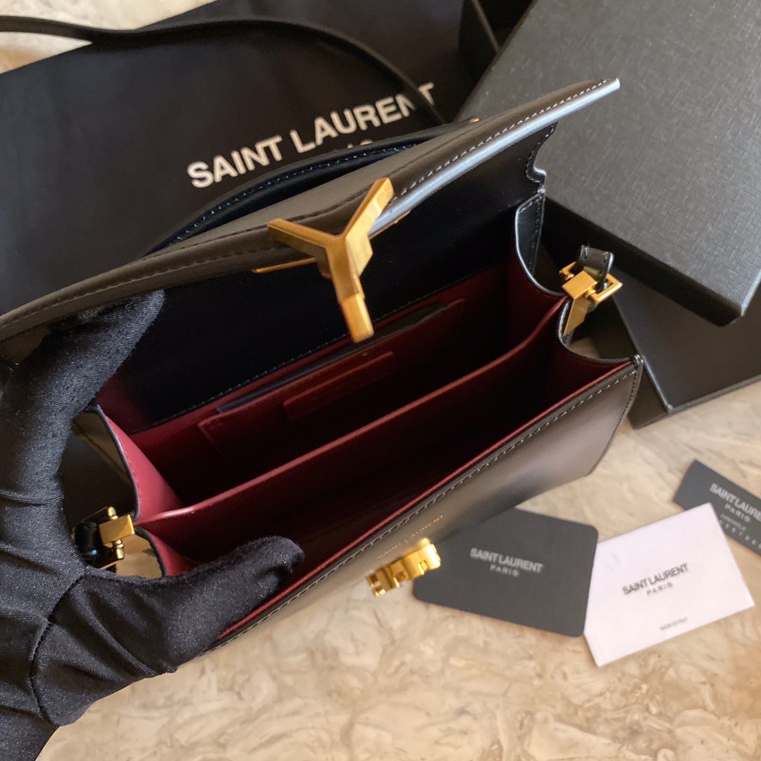 532750 CASSANDRA MINI TOP HANDLE BAG IN SMOOTH LEATHER AND SUEDE, Yves Saint Laurent YSL