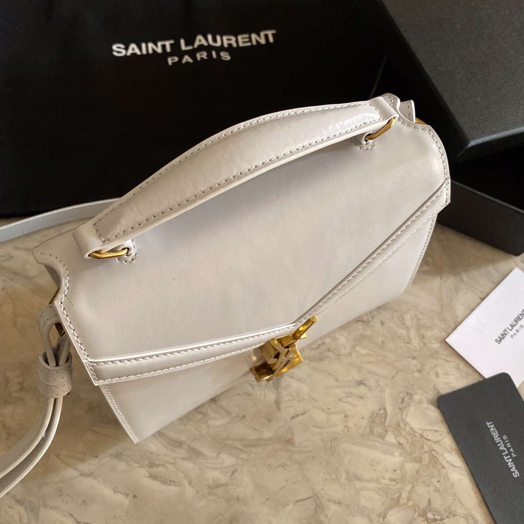 532750 CASSANDRA MINI TOP HANDLE BAG IN SMOOTH LEATHER AND SUEDE, Yves Saint Laurent YSL