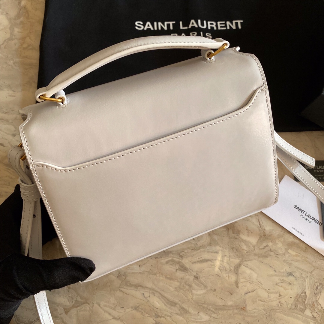 532750 CASSANDRA MINI TOP HANDLE BAG IN SMOOTH LEATHER AND SUEDE, Yves Saint Laurent YSL