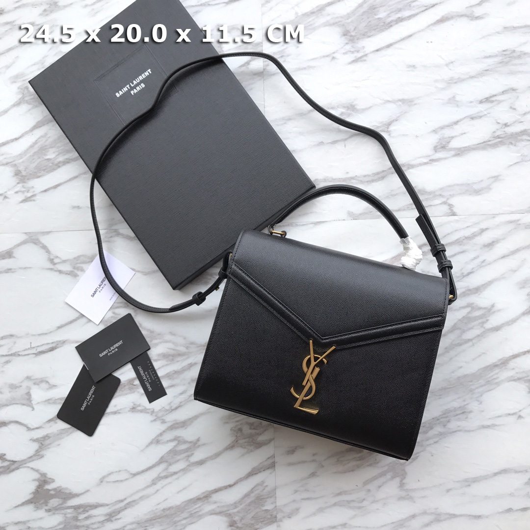 578000 CASSANDRA MEDIUM TOP HANDLE BAG IN GRAIN DE POUDRE EMBOSSED LEATHER, Yves Saint Laurent YSL