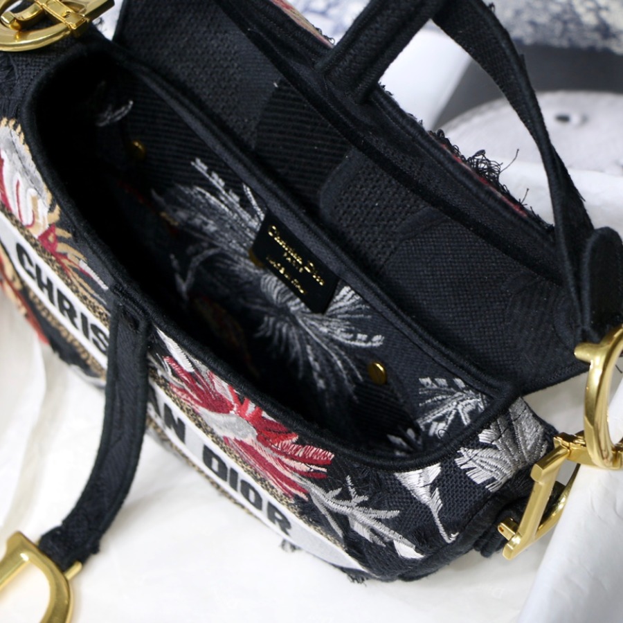 SADDLE BAG, Black Camouflage Embroidery with Multicolor Flowers, M0446 DIOR SHOULDER BAG