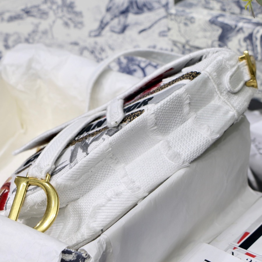 SADDLE BAG, White Camouflage Embroidery with Multicolor Flowers, M0446 DIOR SHOULDER BAG