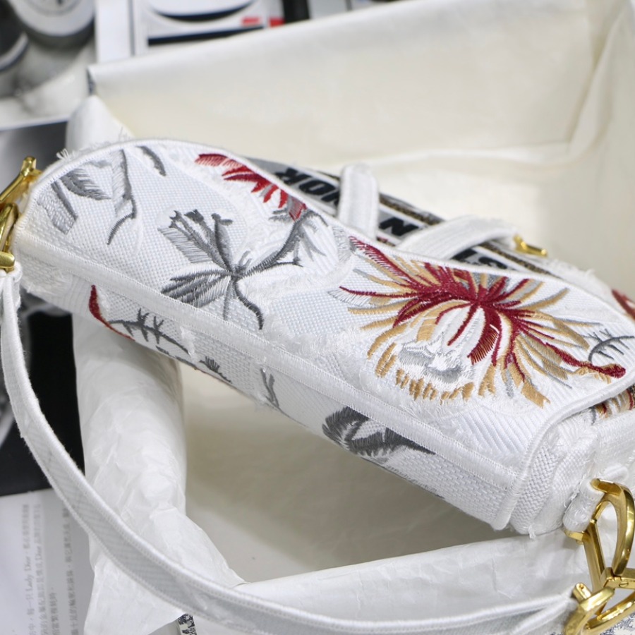 SADDLE BAG, White Camouflage Embroidery with Multicolor Flowers, M0446 DIOR SHOULDER BAG