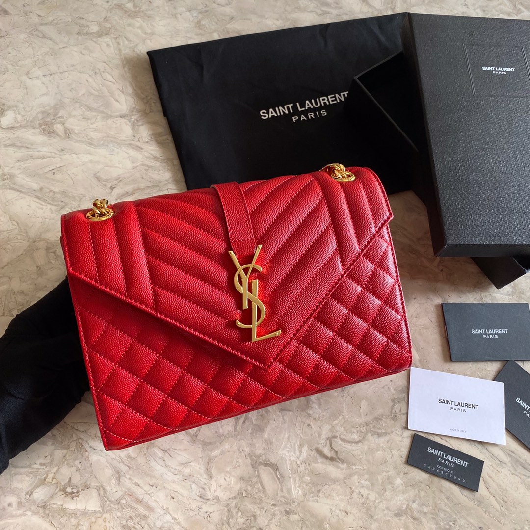 487206 ENVELOPE MEDIUM BAG IN GRAIN DE POUDRE EMBOSSED LEATHER, YSL Saint Laurent