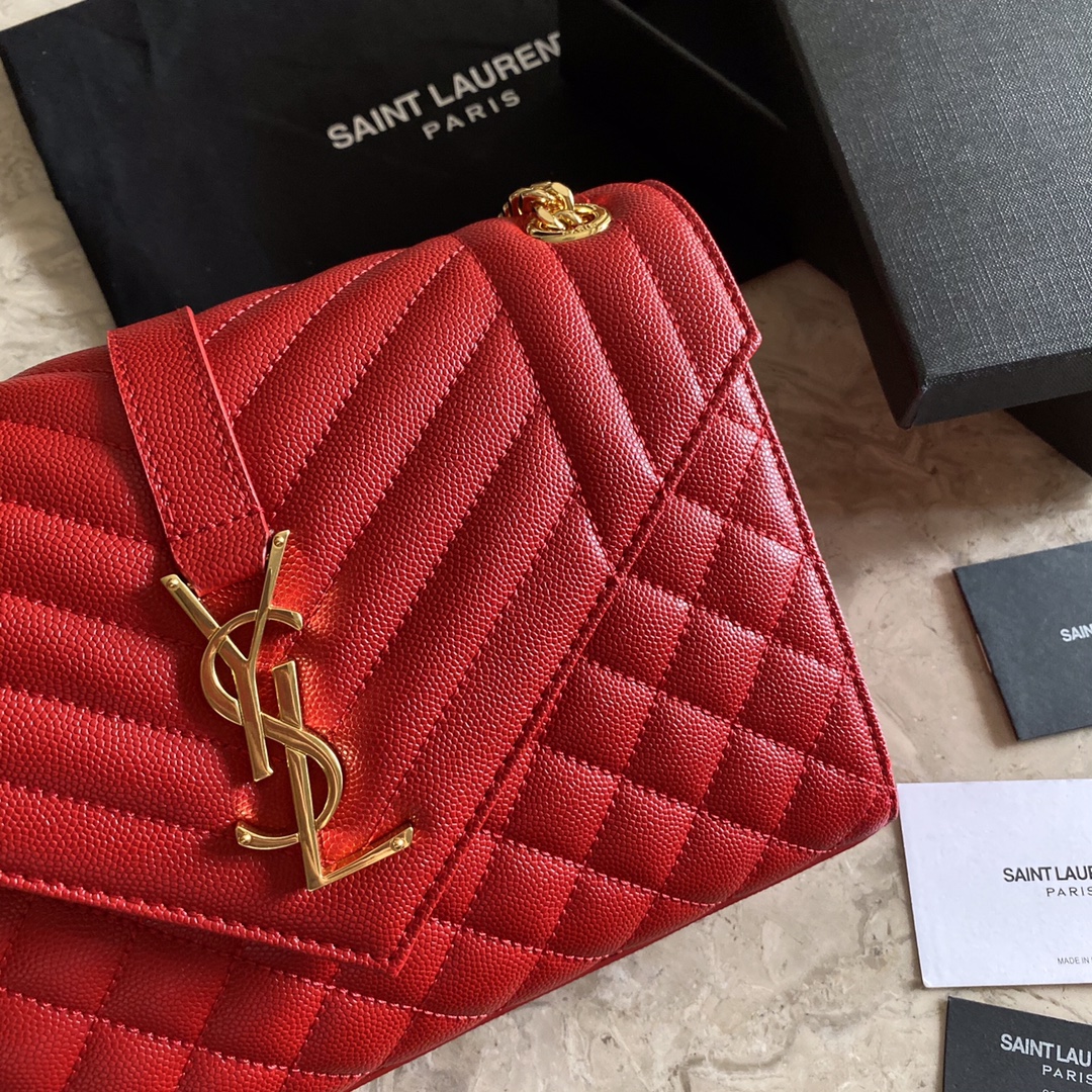 487206 ENVELOPE MEDIUM BAG IN GRAIN DE POUDRE EMBOSSED LEATHER, YSL Saint Laurent