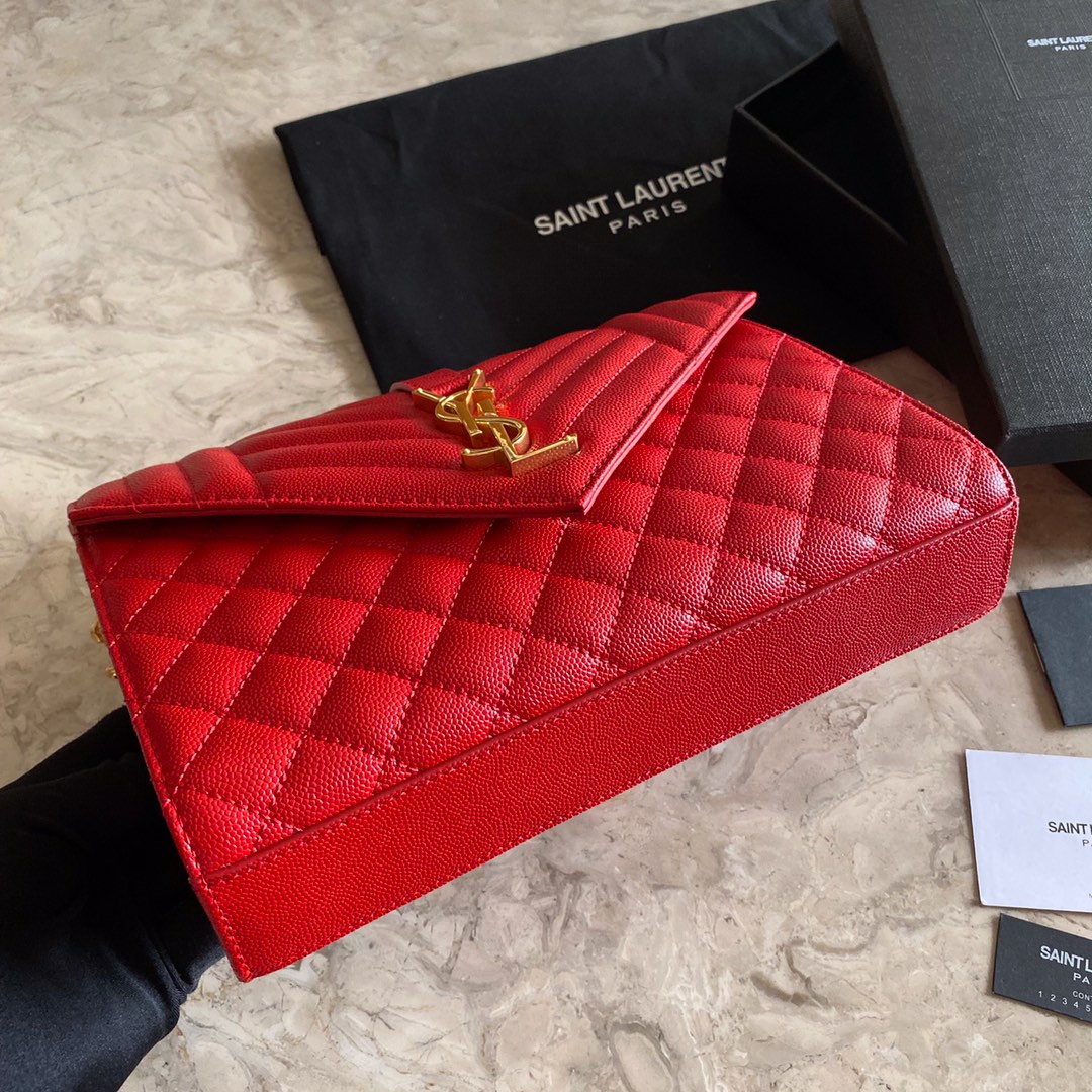 487206 ENVELOPE MEDIUM BAG IN GRAIN DE POUDRE EMBOSSED LEATHER, YSL Saint Laurent
