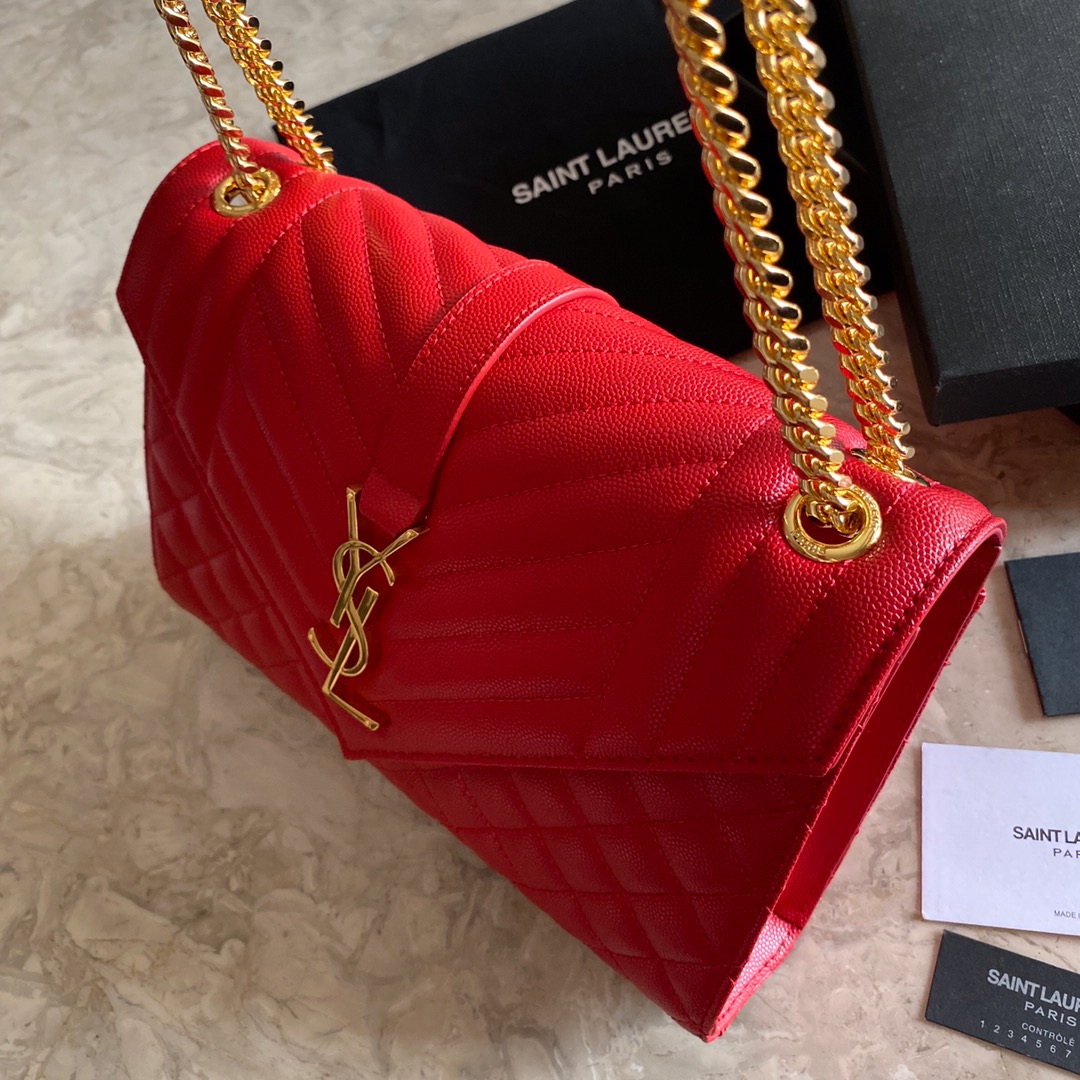 487206 ENVELOPE MEDIUM BAG IN GRAIN DE POUDRE EMBOSSED LEATHER, YSL Saint Laurent