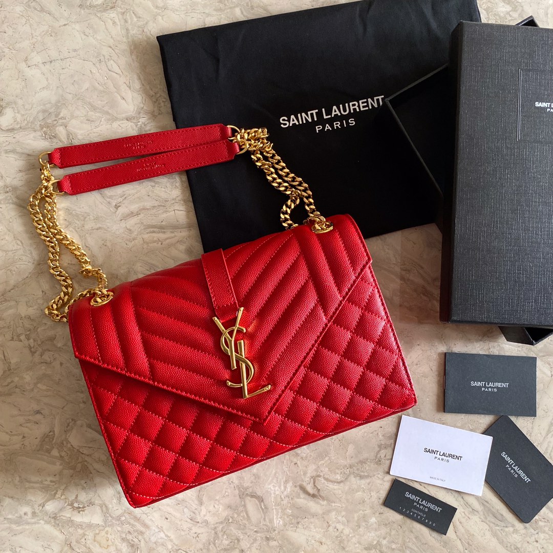 487206 ENVELOPE MEDIUM BAG IN GRAIN DE POUDRE EMBOSSED LEATHER, YSL Saint Laurent