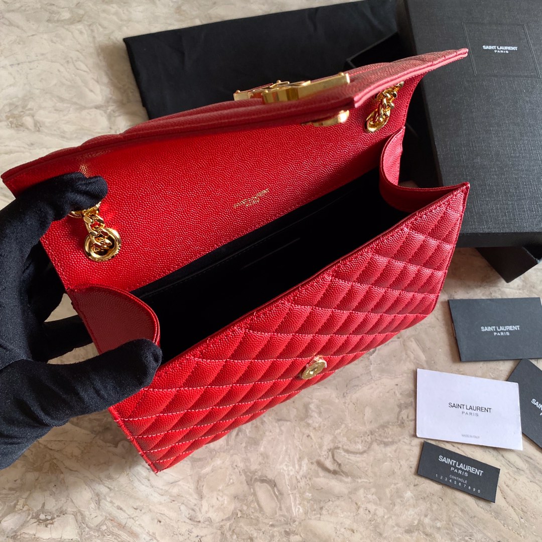 487206 ENVELOPE MEDIUM BAG IN GRAIN DE POUDRE EMBOSSED LEATHER, YSL Saint Laurent
