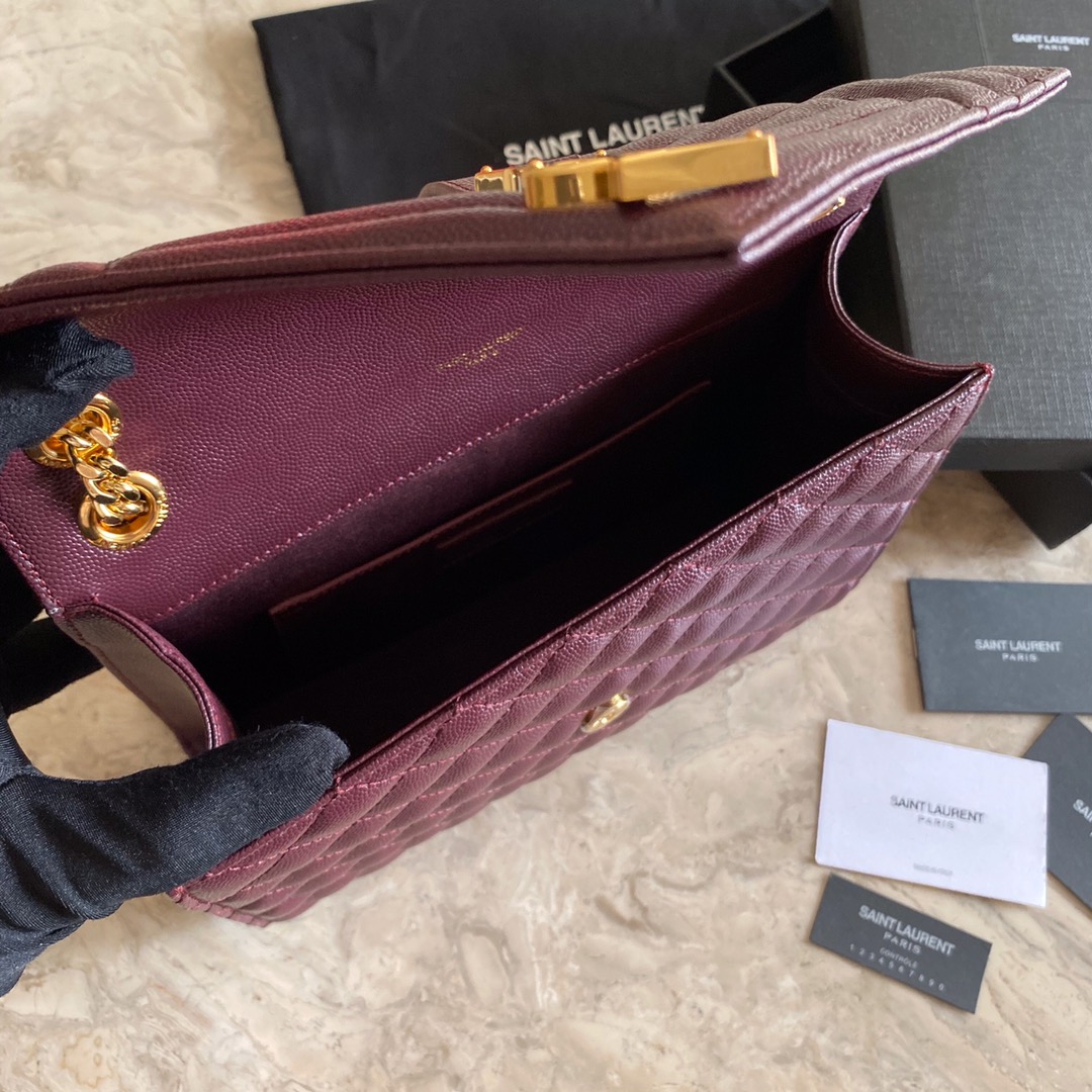487206 ENVELOPE MEDIUM BAG IN GRAIN DE POUDRE EMBOSSED LEATHER, YSL Saint Laurent