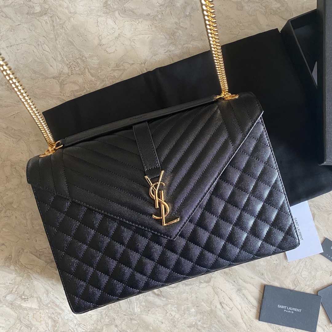 487198 ENVELOPE LARGE BAG IN MIX MATELASSÉ GRAIN DE POUDRE EMBOSSED LEATHER, YSL Saint Laurent