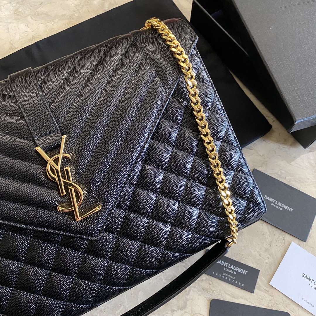 487198 ENVELOPE LARGE BAG IN MIX MATELASSÉ GRAIN DE POUDRE EMBOSSED LEATHER, YSL Saint Laurent