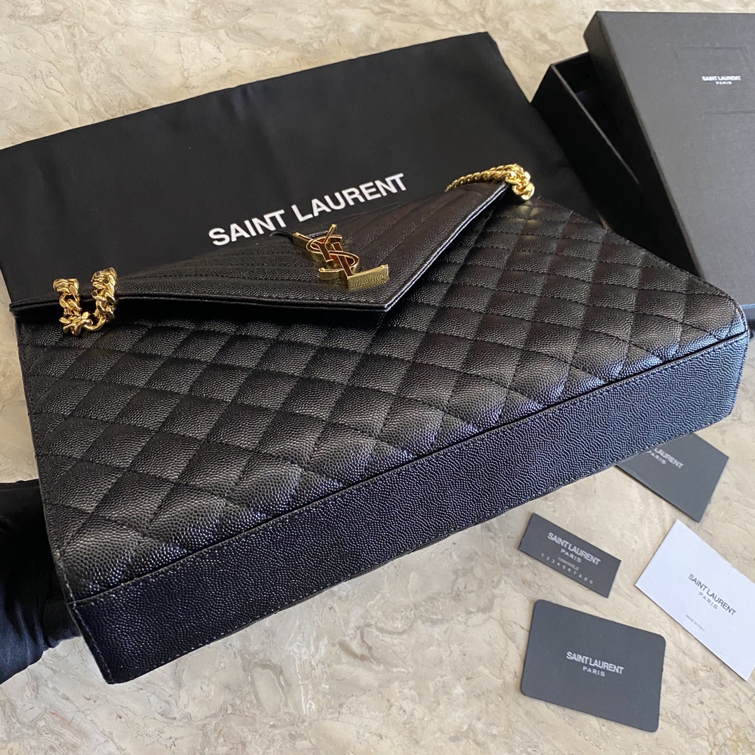 487198 ENVELOPE LARGE BAG IN MIX MATELASSÉ GRAIN DE POUDRE EMBOSSED LEATHER, YSL Saint Laurent