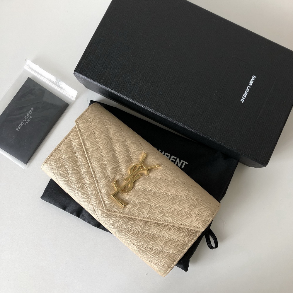 YSL Saint Laurent, LARGE MONOGRAM FLAP WALLET GRAIN DE POUDRE TEXTURED MATELASSÉ LEATHER