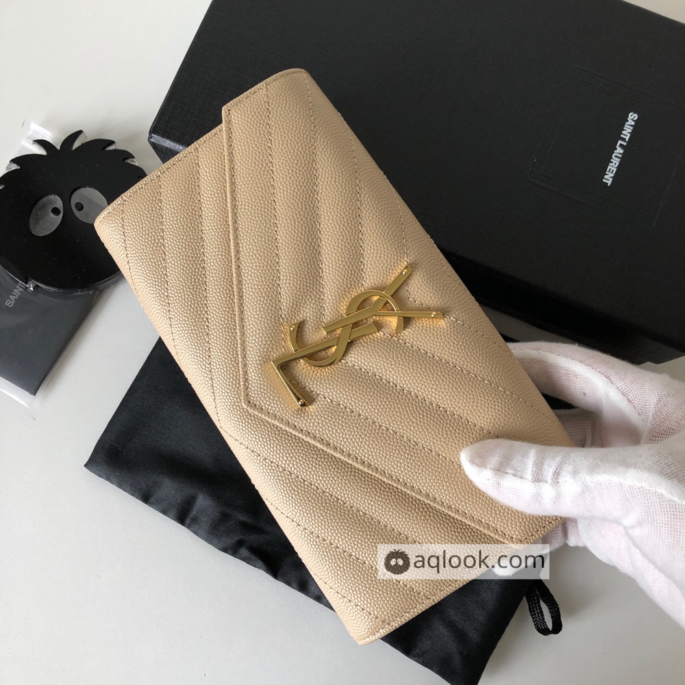 YSL Saint Laurent, LARGE MONOGRAM FLAP WALLET GRAIN DE POUDRE TEXTURED MATELASSÉ LEATHER