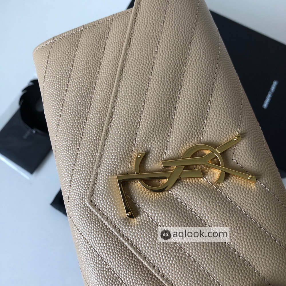 YSL Saint Laurent, LARGE MONOGRAM FLAP WALLET GRAIN DE POUDRE TEXTURED MATELASSÉ LEATHER