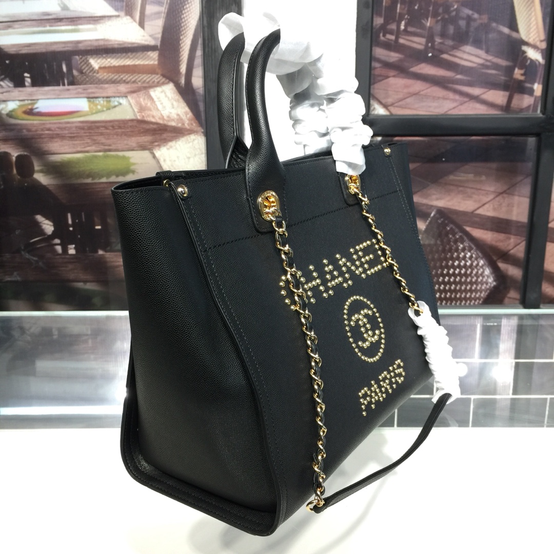 A57069  shopping bag, Grained Calfskin & Gold-Tone Metal, CHANEL HANDBAGS