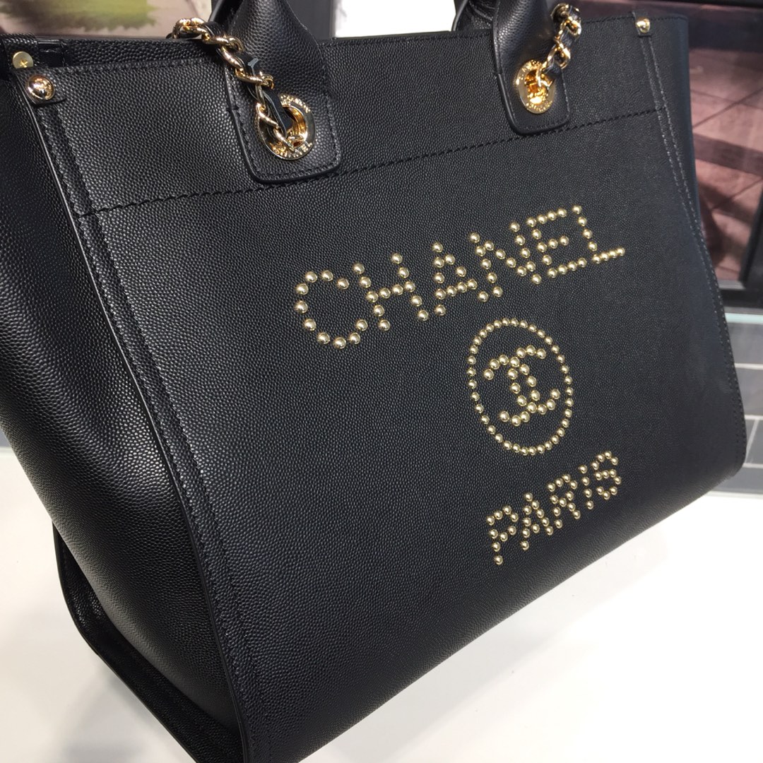A57069  shopping bag, Grained Calfskin & Gold-Tone Metal, CHANEL HANDBAGS