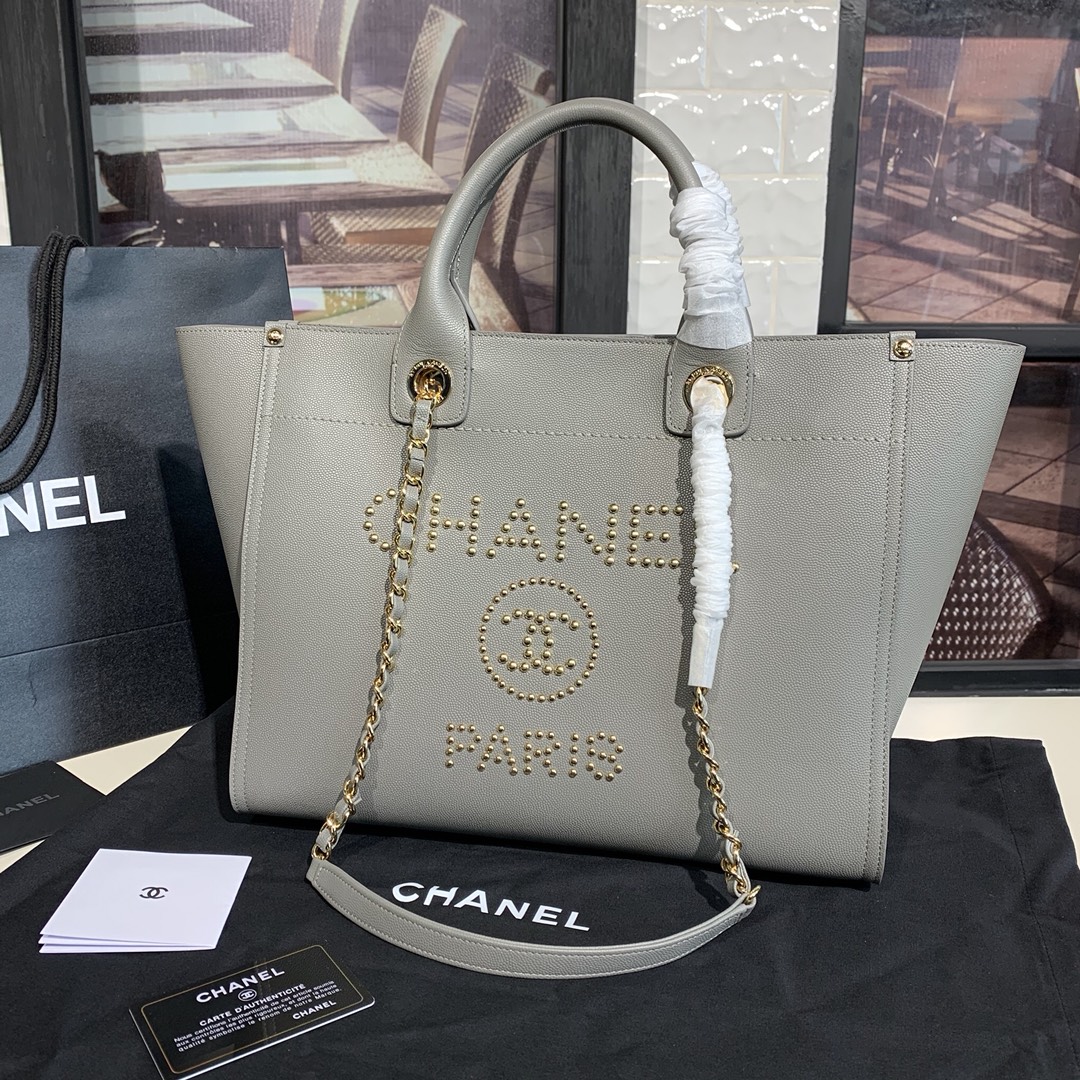 A57069  shopping bag, Grained Calfskin & Gold-Tone Metal, CHANEL HANDBAGS