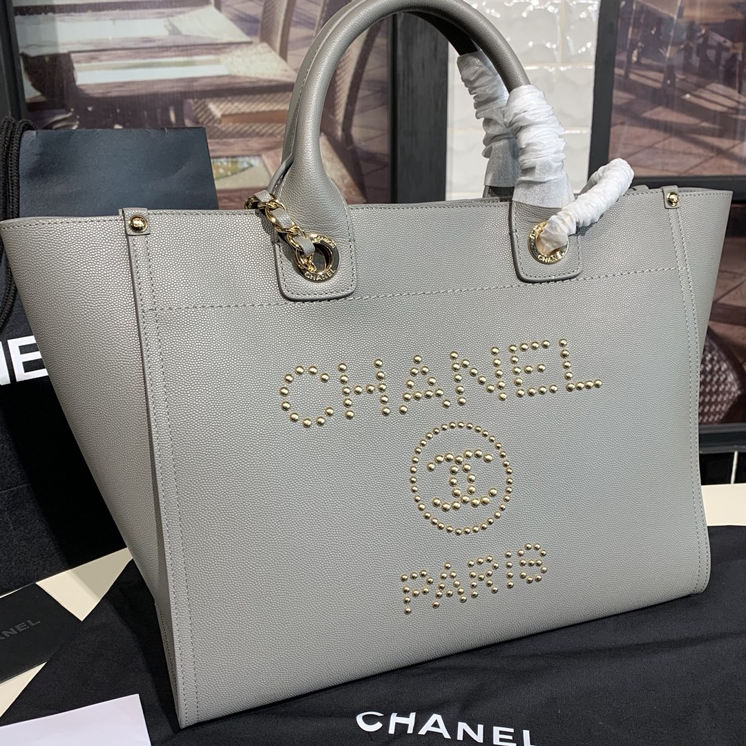 A57069  shopping bag, Grained Calfskin & Gold-Tone Metal, CHANEL HANDBAGS