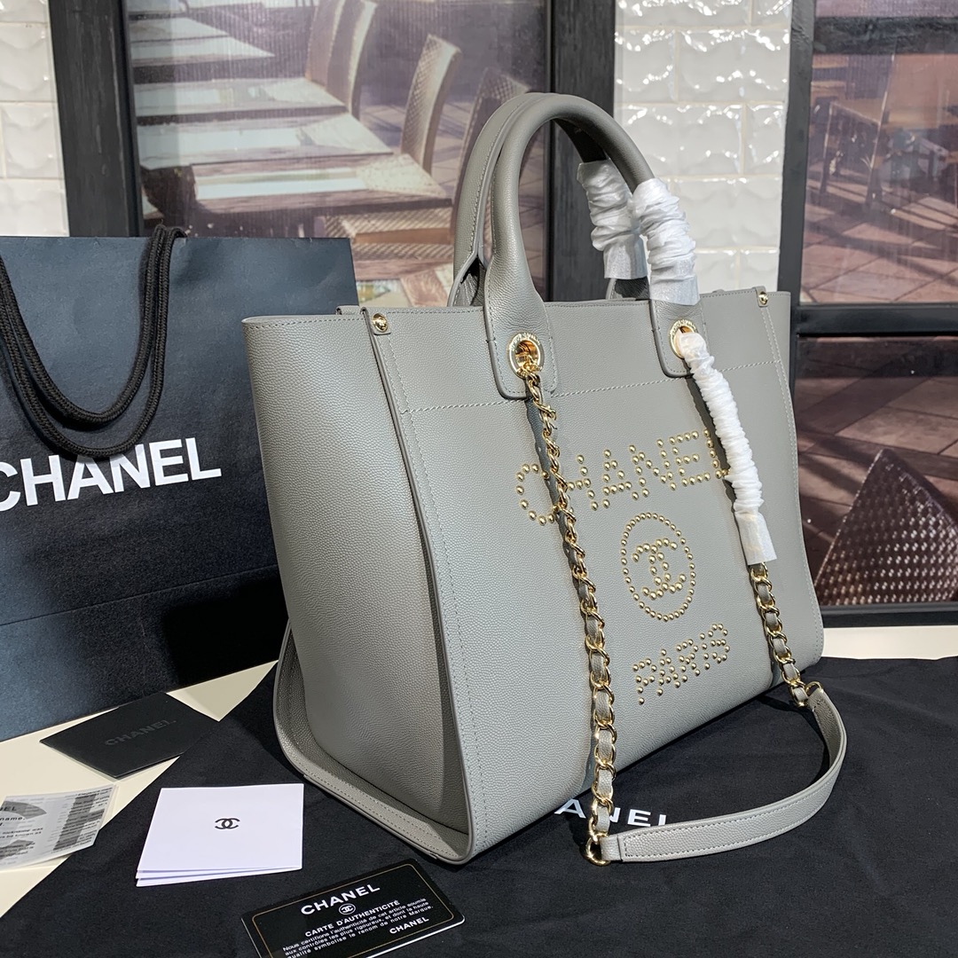 A57069  shopping bag, Grained Calfskin & Gold-Tone Metal, CHANEL HANDBAGS