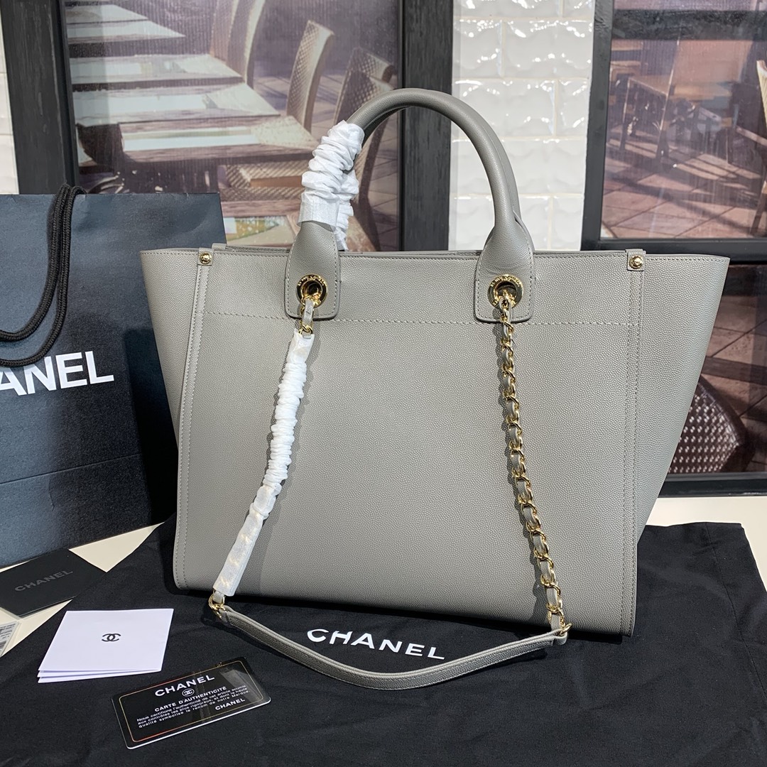A57069  shopping bag, Grained Calfskin & Gold-Tone Metal, CHANEL HANDBAGS