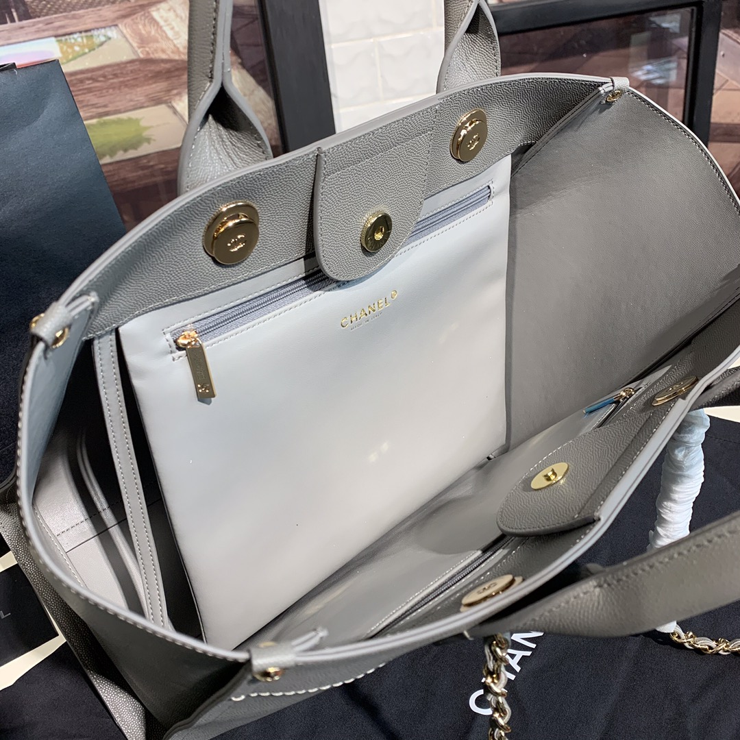 A57069  shopping bag, Grained Calfskin & Gold-Tone Metal, CHANEL HANDBAGS