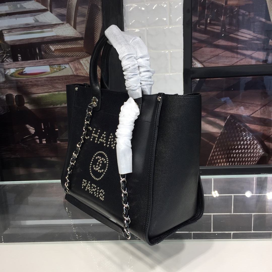 A57069  shopping bag, Grained Calfskin & Silver-Tone Metal, CHANEL HANDBAGS