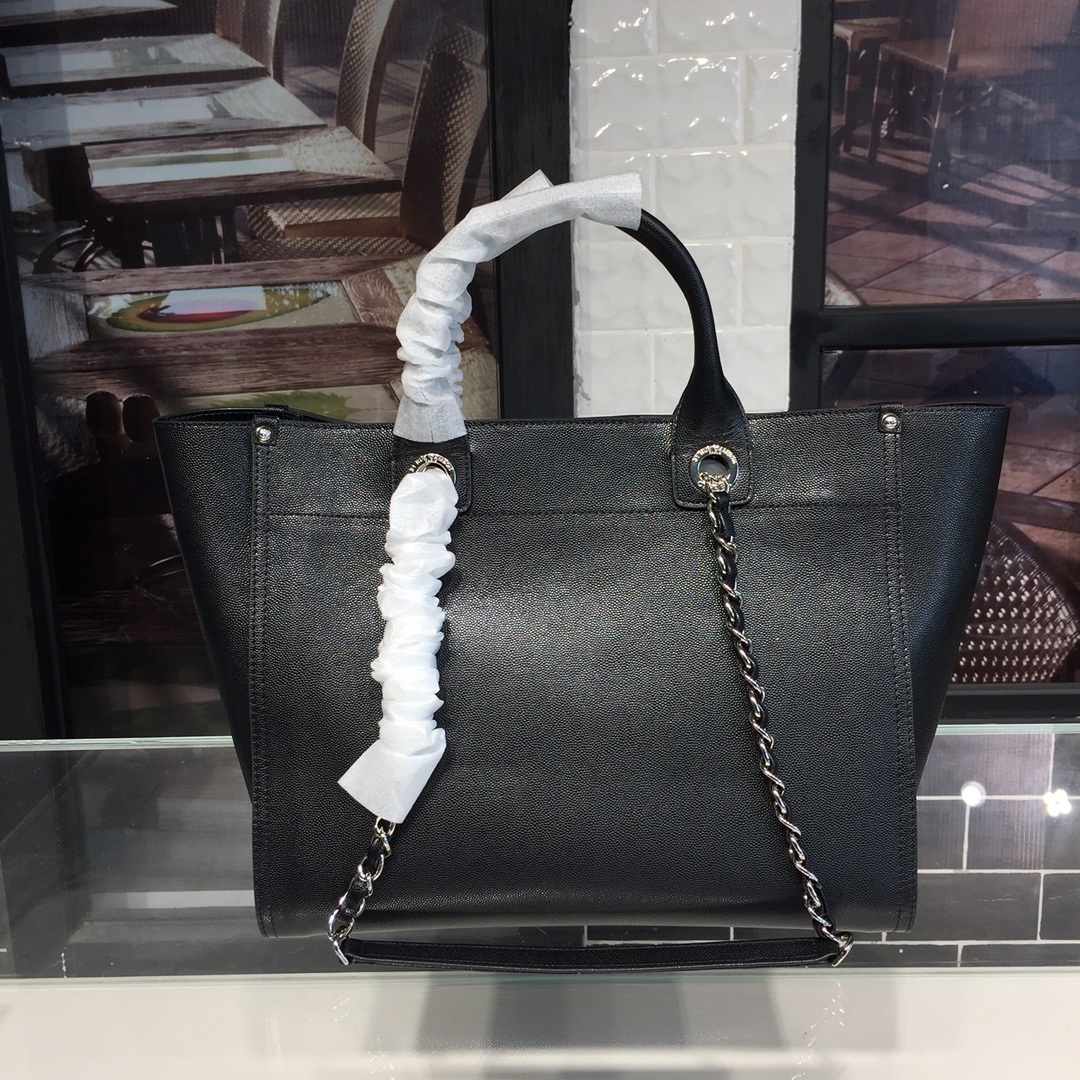 A57069  shopping bag, Grained Calfskin & Silver-Tone Metal, CHANEL HANDBAGS