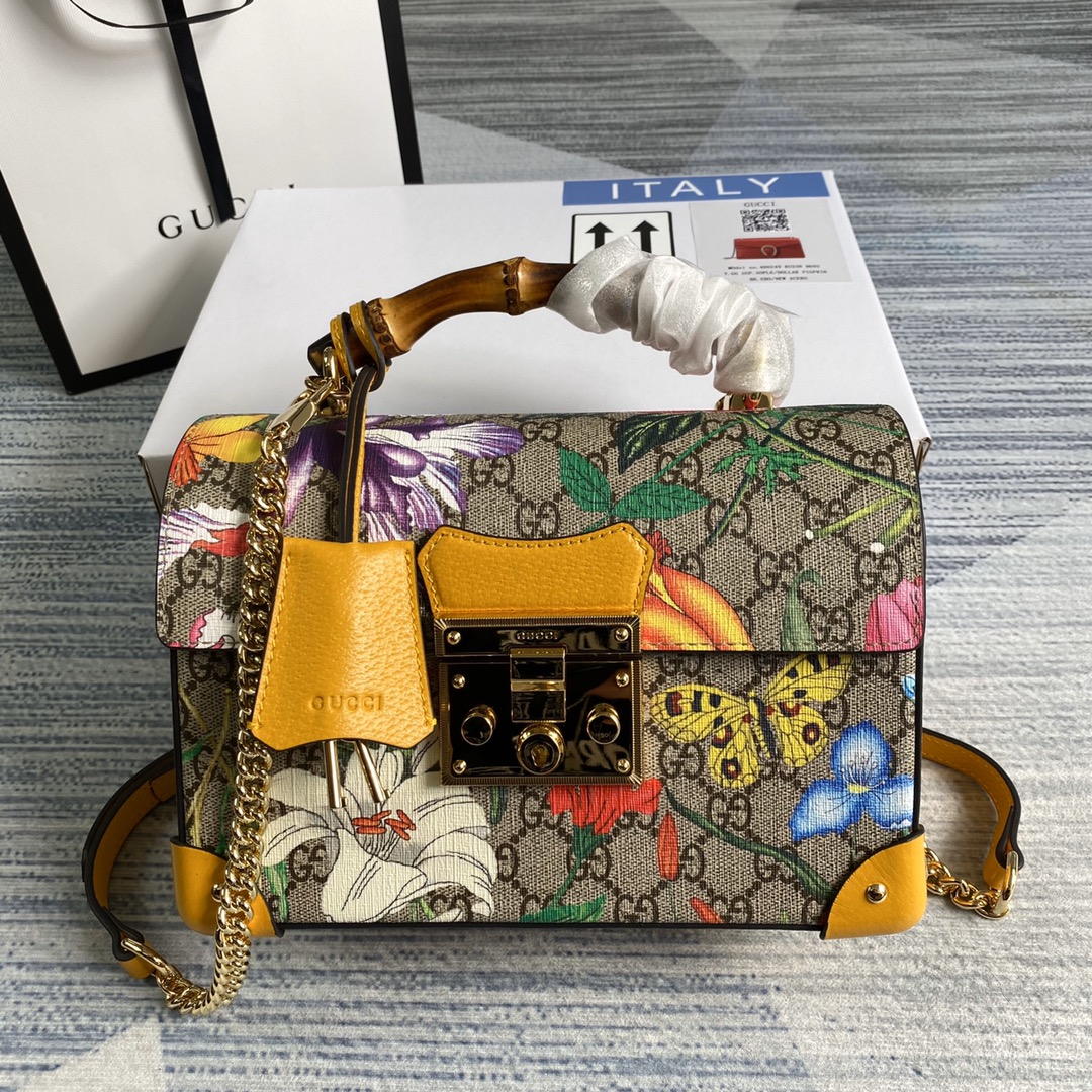 603221 Padlock GG small bamboo shoulder bag, GUCCI Top Handle Bags for Women