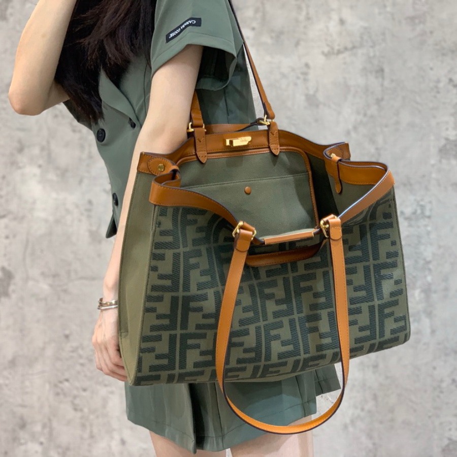 PEEKABOO X-TOTE, Green canvas bag 8BH374A9P6F1891, FENDI HANDBAG