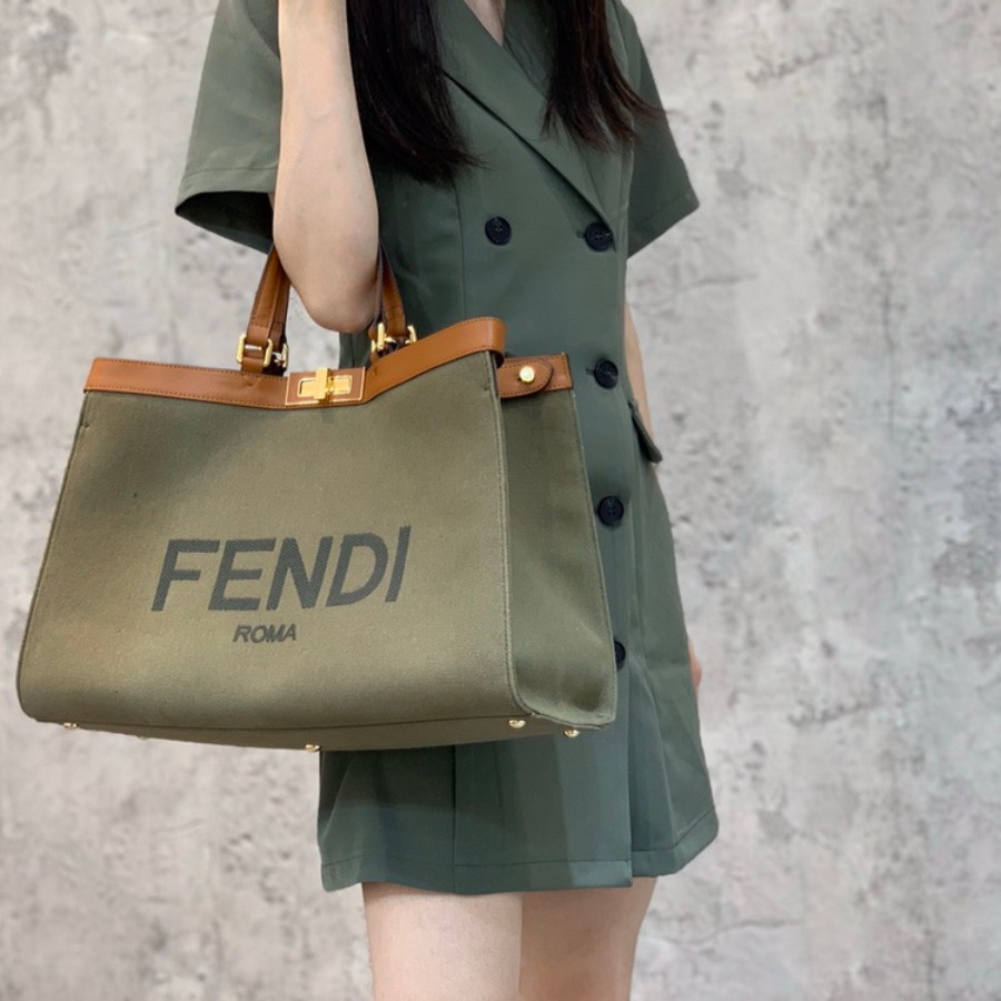 PEEKABOO X-TOTE, Green canvas shopper, FENDI HANDBAG