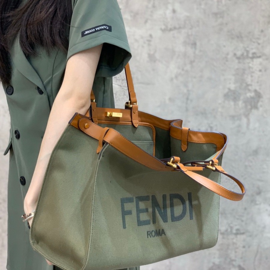 PEEKABOO X-TOTE, Green canvas shopper, FENDI HANDBAG