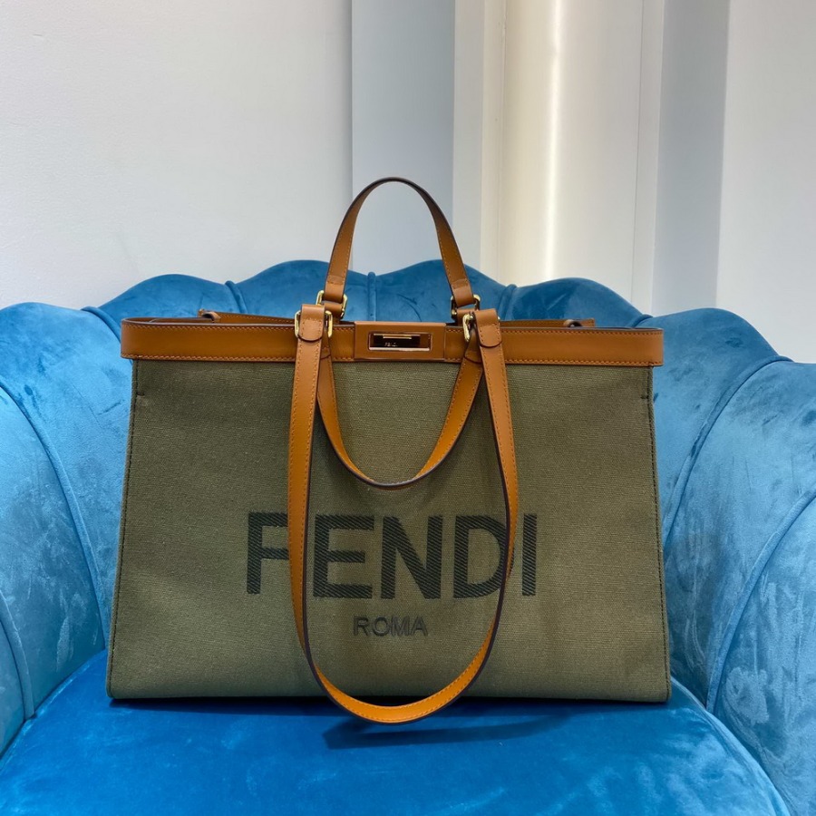 PEEKABOO X-TOTE, Green canvas shopper, FENDI HANDBAG