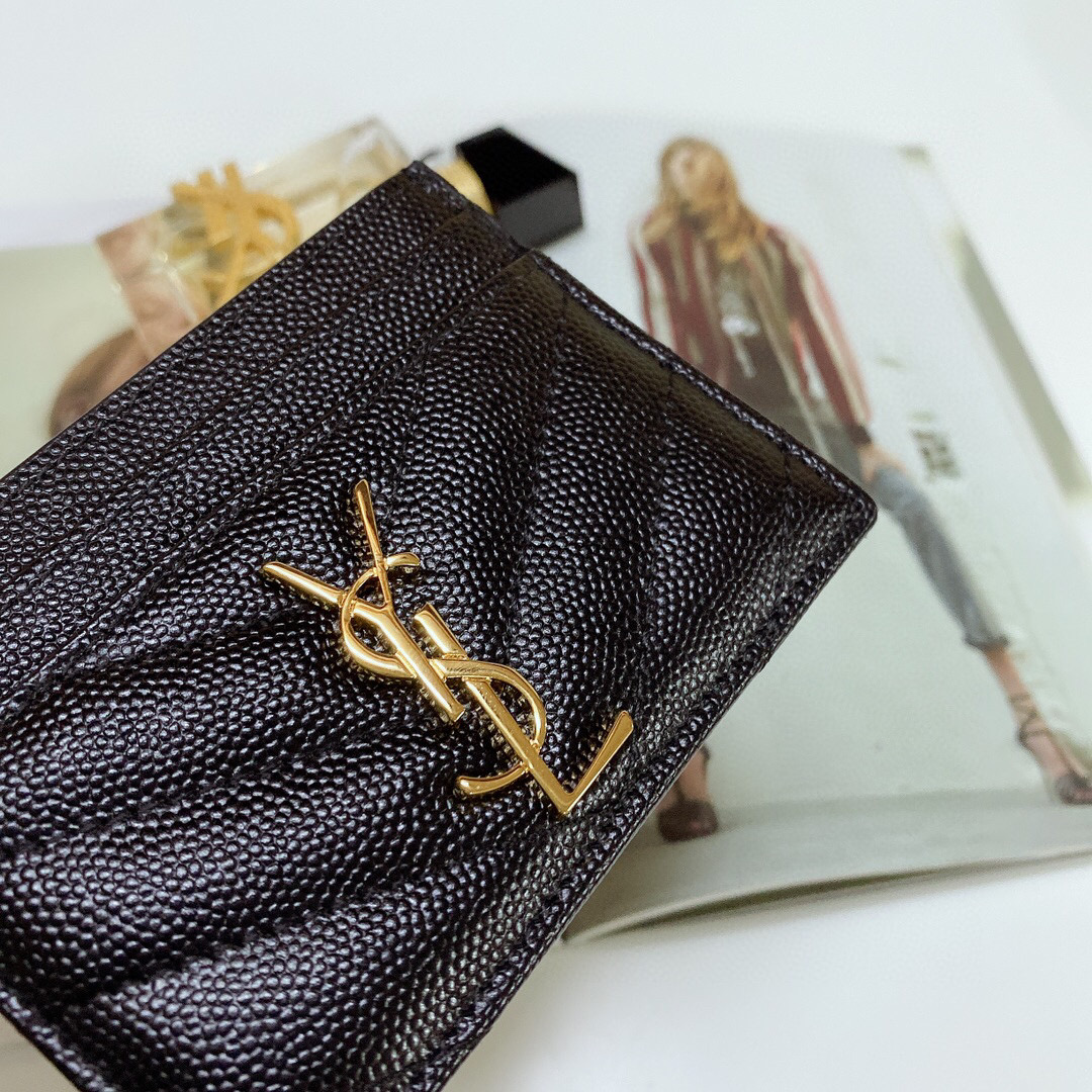 YSL Saint Laurent, 423291, MONOGRAM CREDIT CARD CASE IN GRAIN DE POUDRE TEXTURED MATELASSÉ LEATHER
