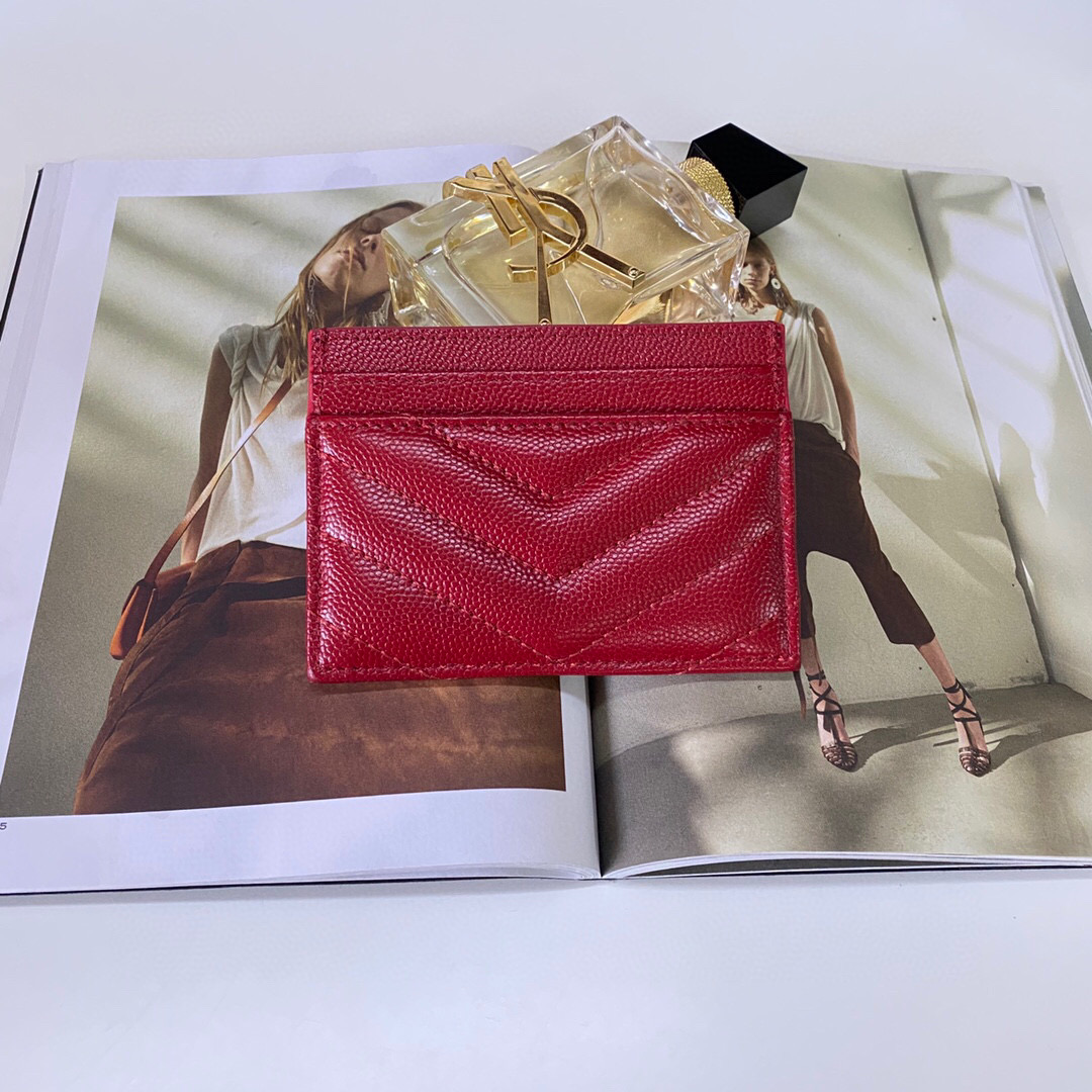 YSL Saint Laurent, 423291, MONOGRAM CREDIT CARD CASE IN GRAIN DE POUDRE TEXTURED MATELASSÉ LEATHER