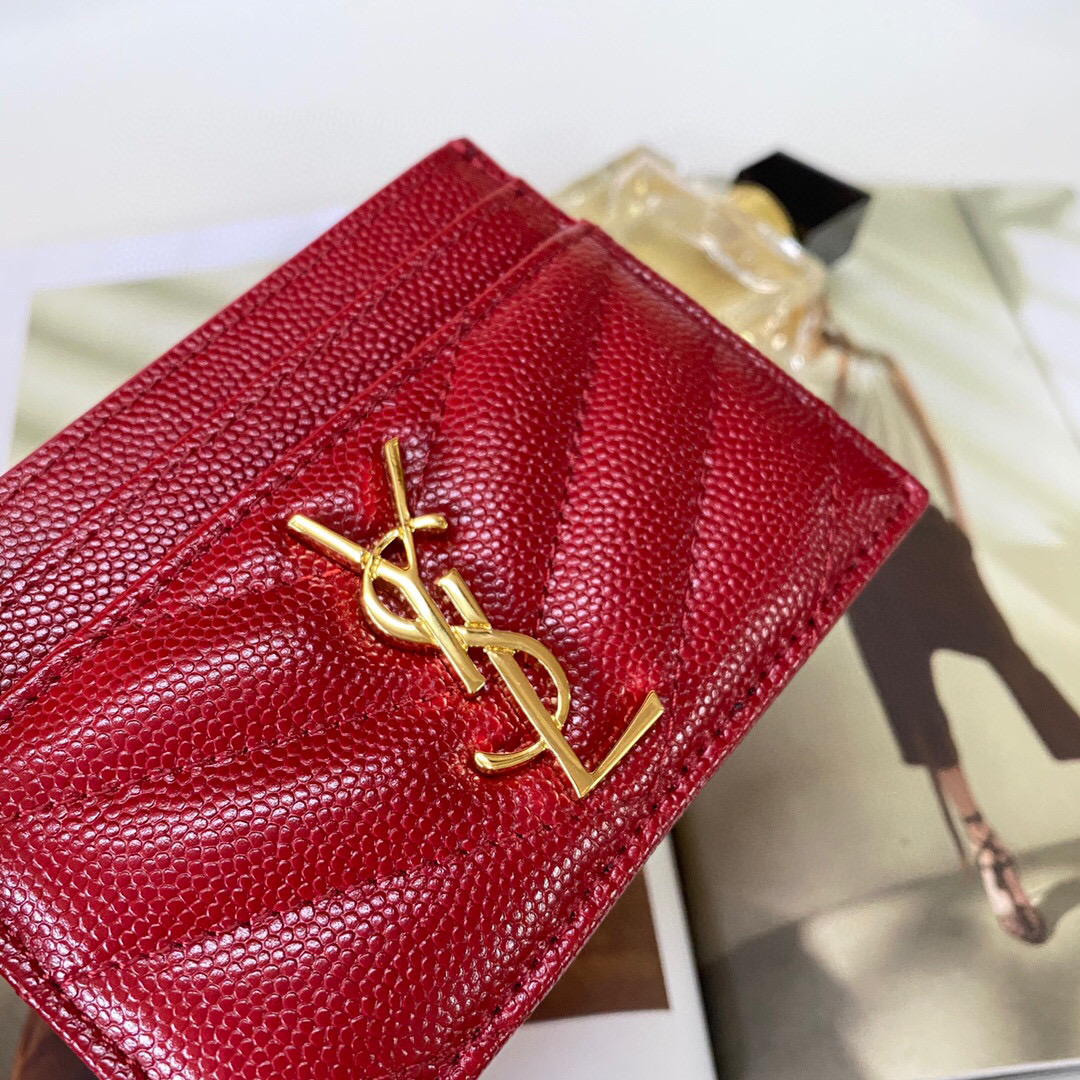 YSL Saint Laurent, 423291, MONOGRAM CREDIT CARD CASE IN GRAIN DE POUDRE TEXTURED MATELASSÉ LEATHER