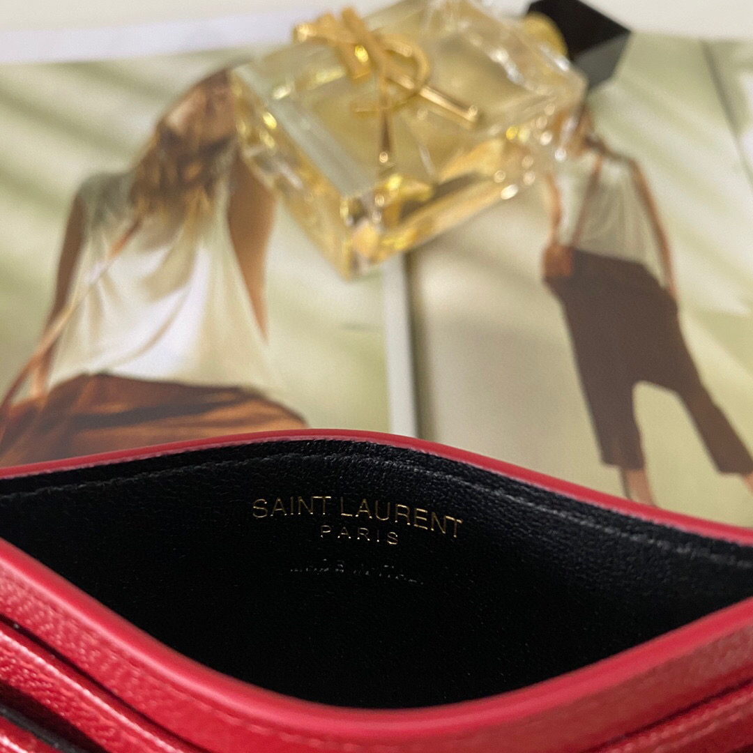 YSL Saint Laurent, 423291, MONOGRAM CREDIT CARD CASE IN GRAIN DE POUDRE TEXTURED MATELASSÉ LEATHER