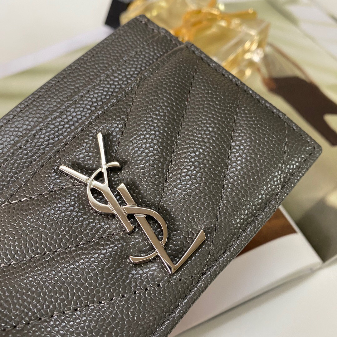 YSL Saint Laurent, 423291, MONOGRAM CREDIT CARD CASE IN GRAIN DE POUDRE TEXTURED MATELASSÉ LEATHER