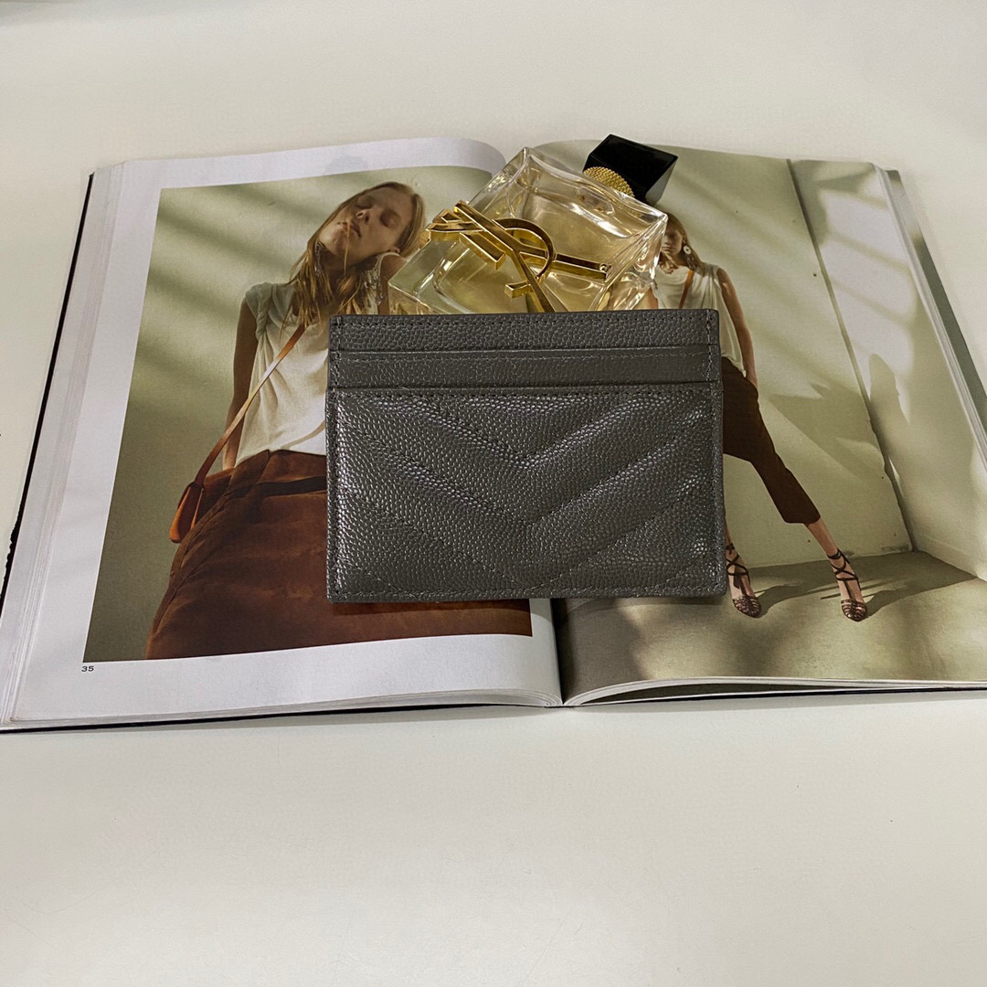 YSL Saint Laurent, 423291, MONOGRAM CREDIT CARD CASE IN GRAIN DE POUDRE TEXTURED MATELASSÉ LEATHER