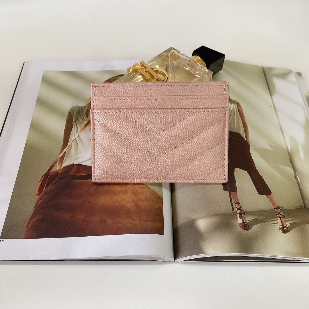 YSL Saint Laurent, 423291, MONOGRAM CREDIT CARD CASE IN GRAIN DE POUDRE TEXTURED MATELASSÉ LEATHER