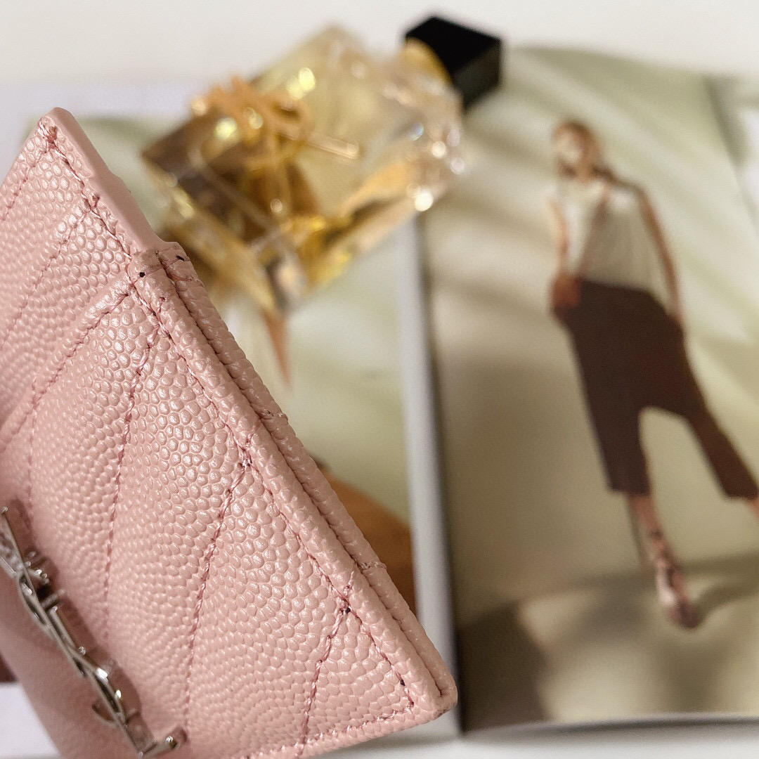 YSL Saint Laurent, 423291, MONOGRAM CREDIT CARD CASE IN GRAIN DE POUDRE TEXTURED MATELASSÉ LEATHER