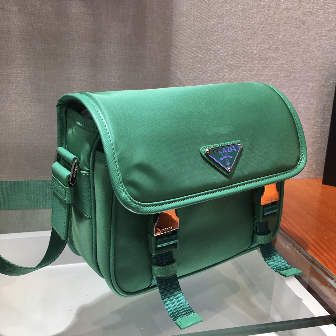 Nylon and Saffiano Leather Bag with Strap, 2VD034 Prada