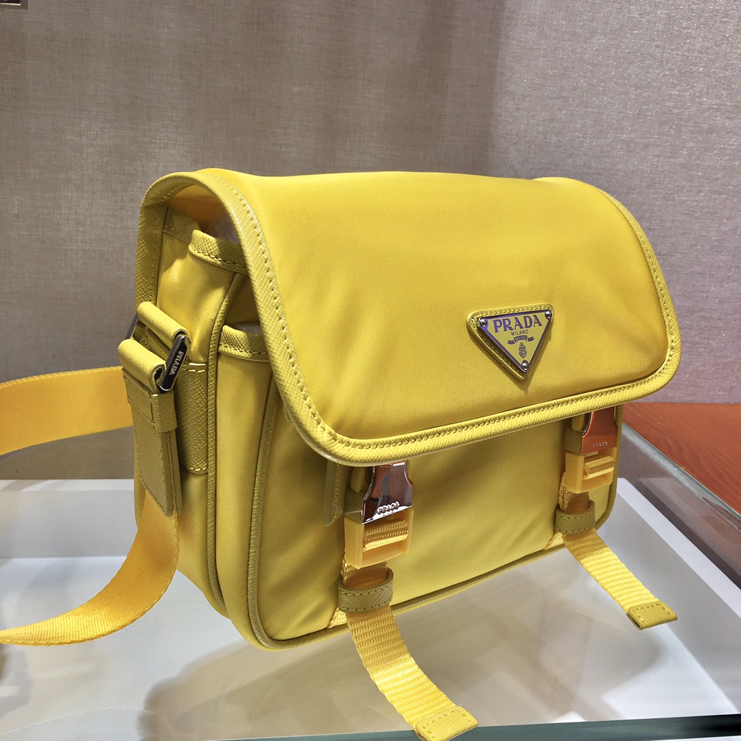 Nylon and Saffiano Leather Bag with Strap, 2VD034 Prada
