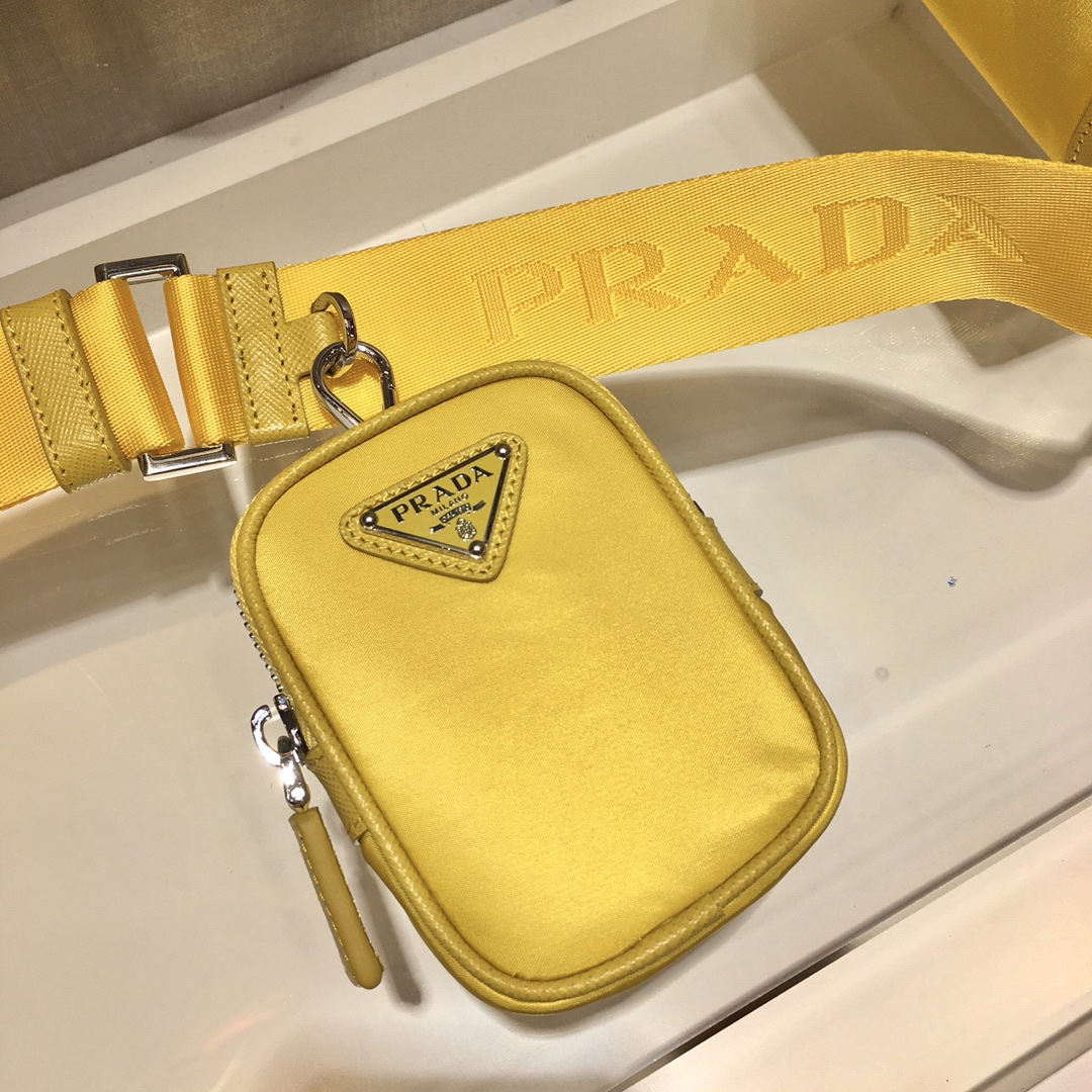 Nylon and Saffiano Leather Bag with Strap, 2VD034 Prada