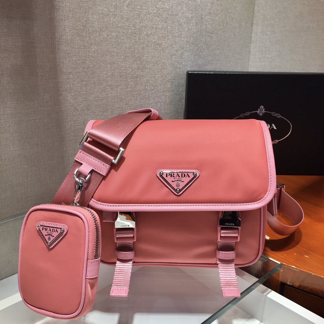 Nylon and Saffiano Leather Bag with Strap, 2VD034 Prada