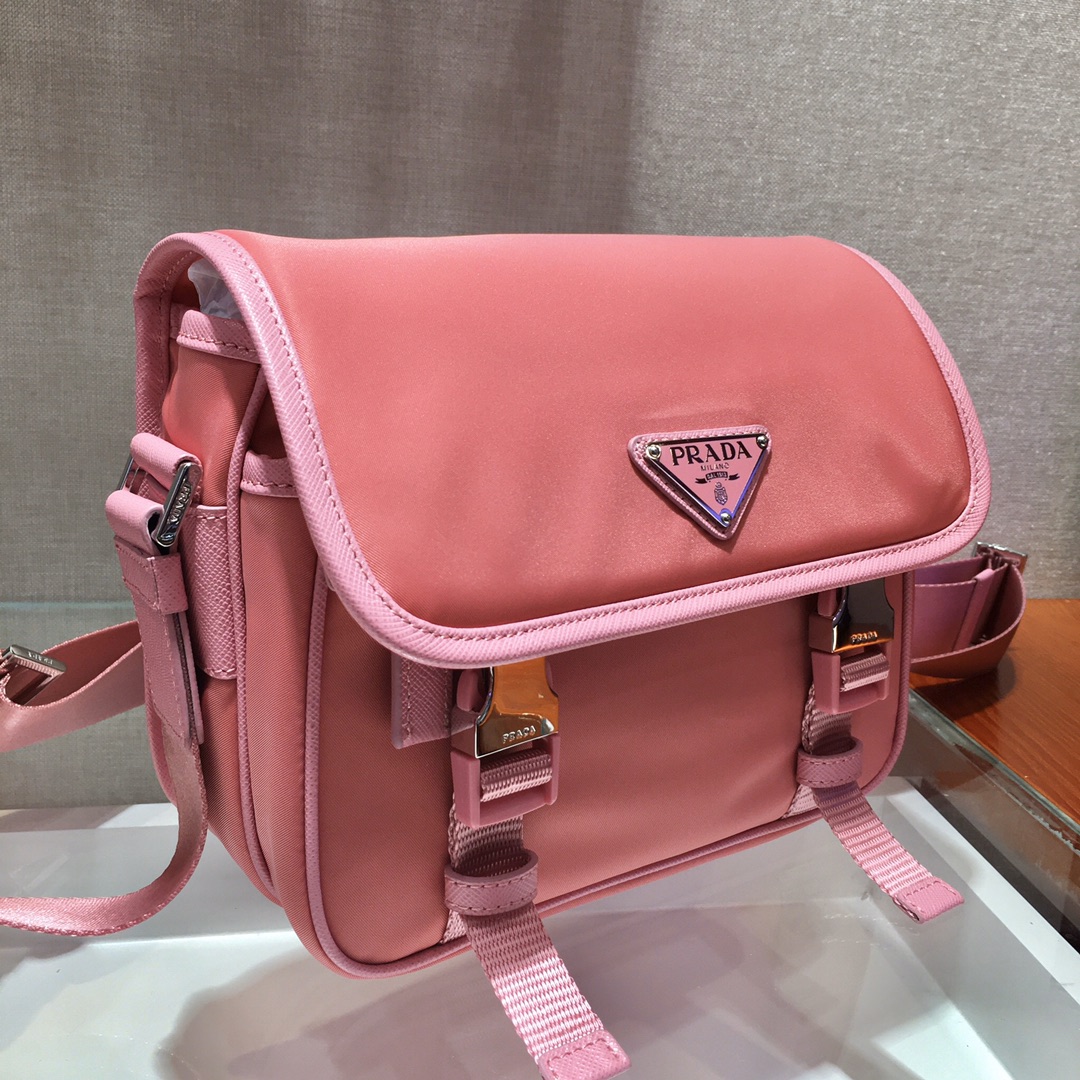 Nylon and Saffiano Leather Bag with Strap, 2VD034 Prada