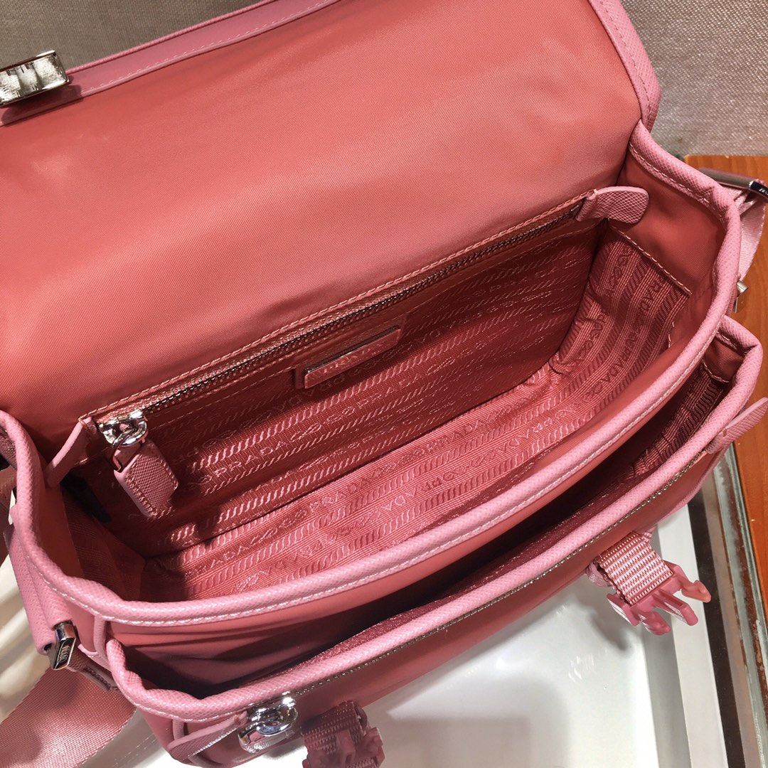 Nylon and Saffiano Leather Bag with Strap, 2VD034 Prada
