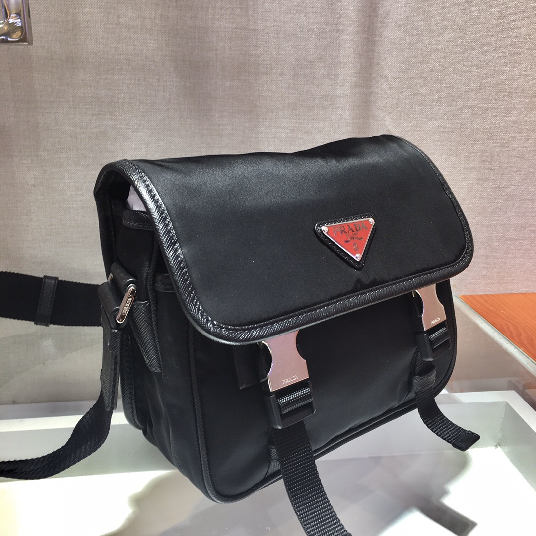 Nylon and Saffiano Leather Bag with Strap, 2VD034 Prada